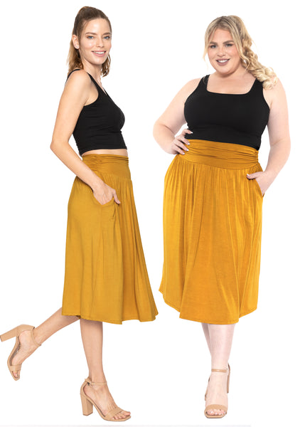 Stretch Is Comfort Women's Rounded Midi Pocket Skirt