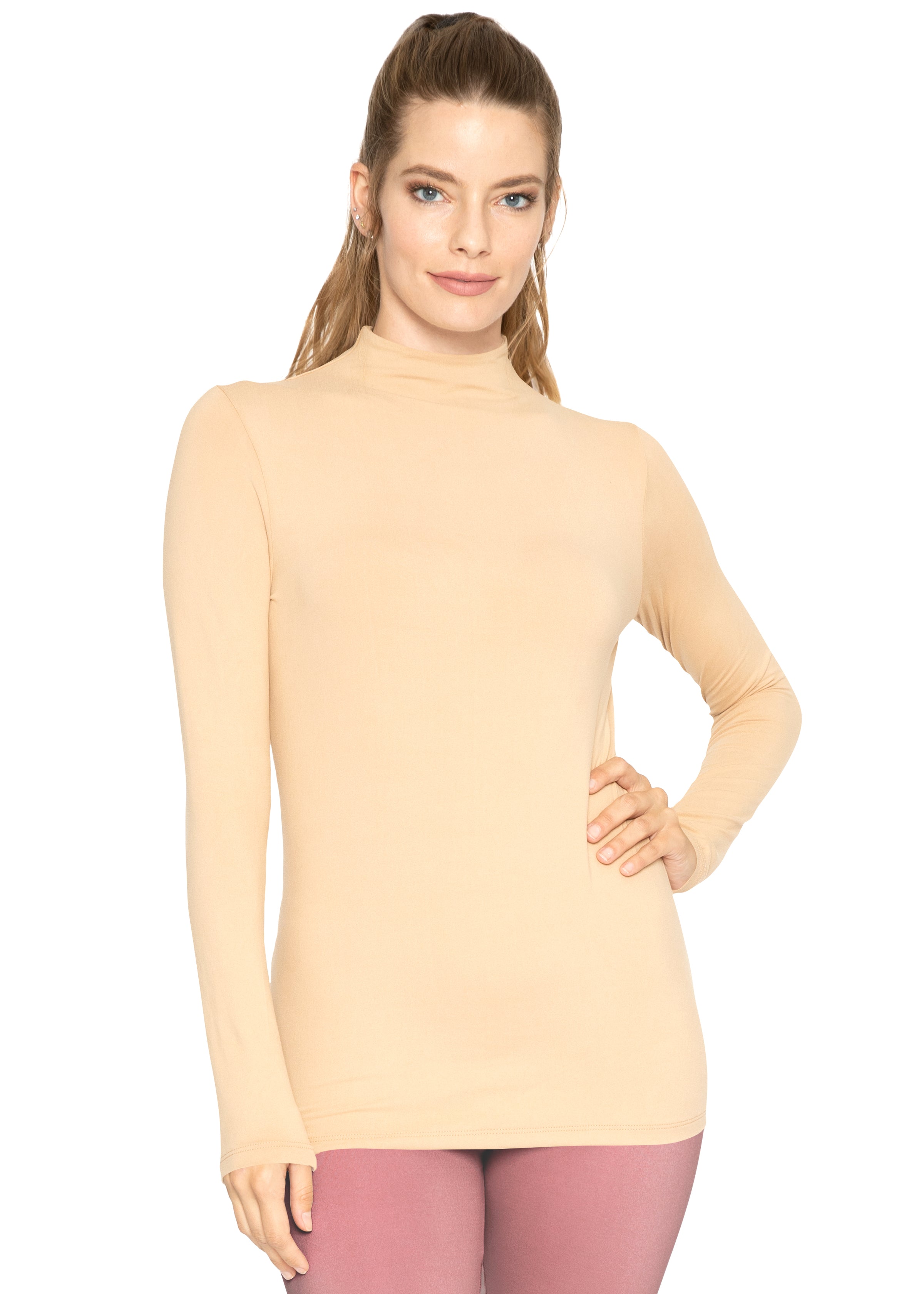Oh So Soft Classic Fit Long Sleeve Mock Neck Top – Stretch Is Comfort
