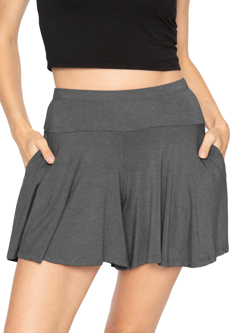 Women's Junior and Plus Size Flowy Skort Wide Leg Shorts (Skirt