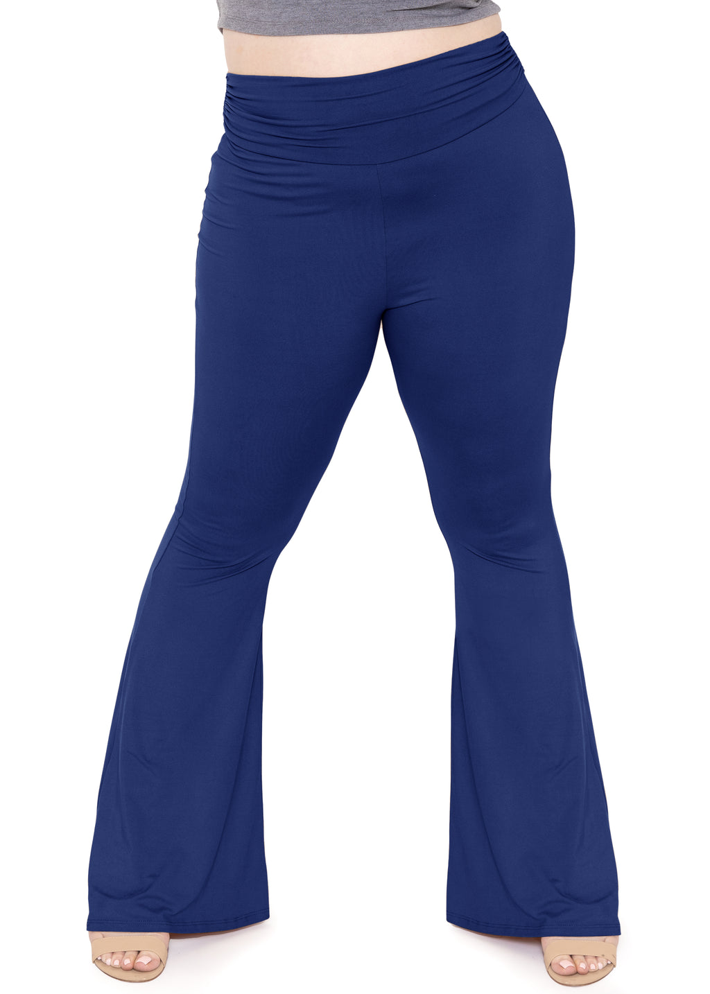 Clearance under $10 Charella Women Plus Size Solid Hollow Elastic Waist  Casual Short Leggings Pants Blue,XXL 