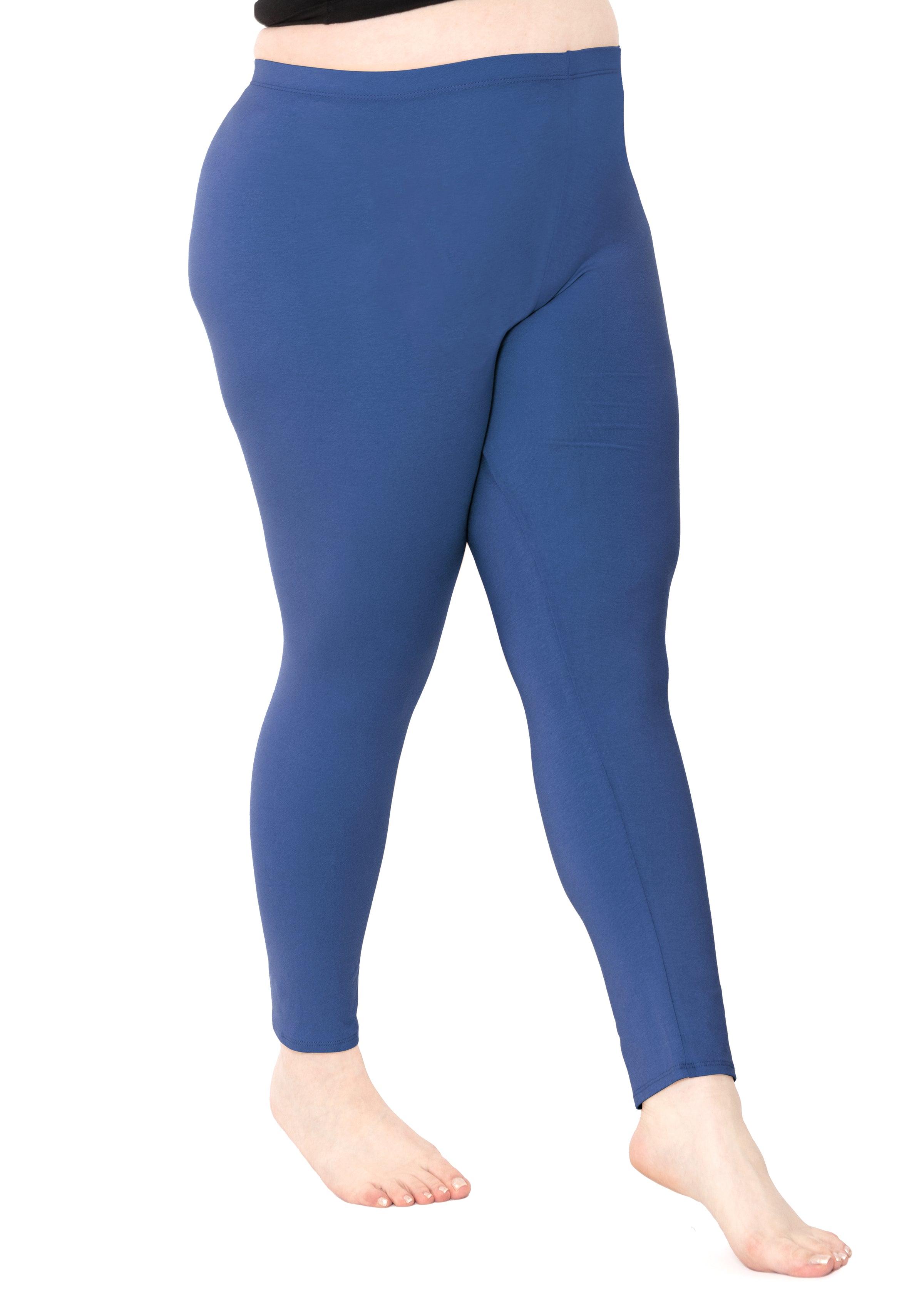 Sofra Women's Plus Sized Full Length Leggings-Navy Blue at