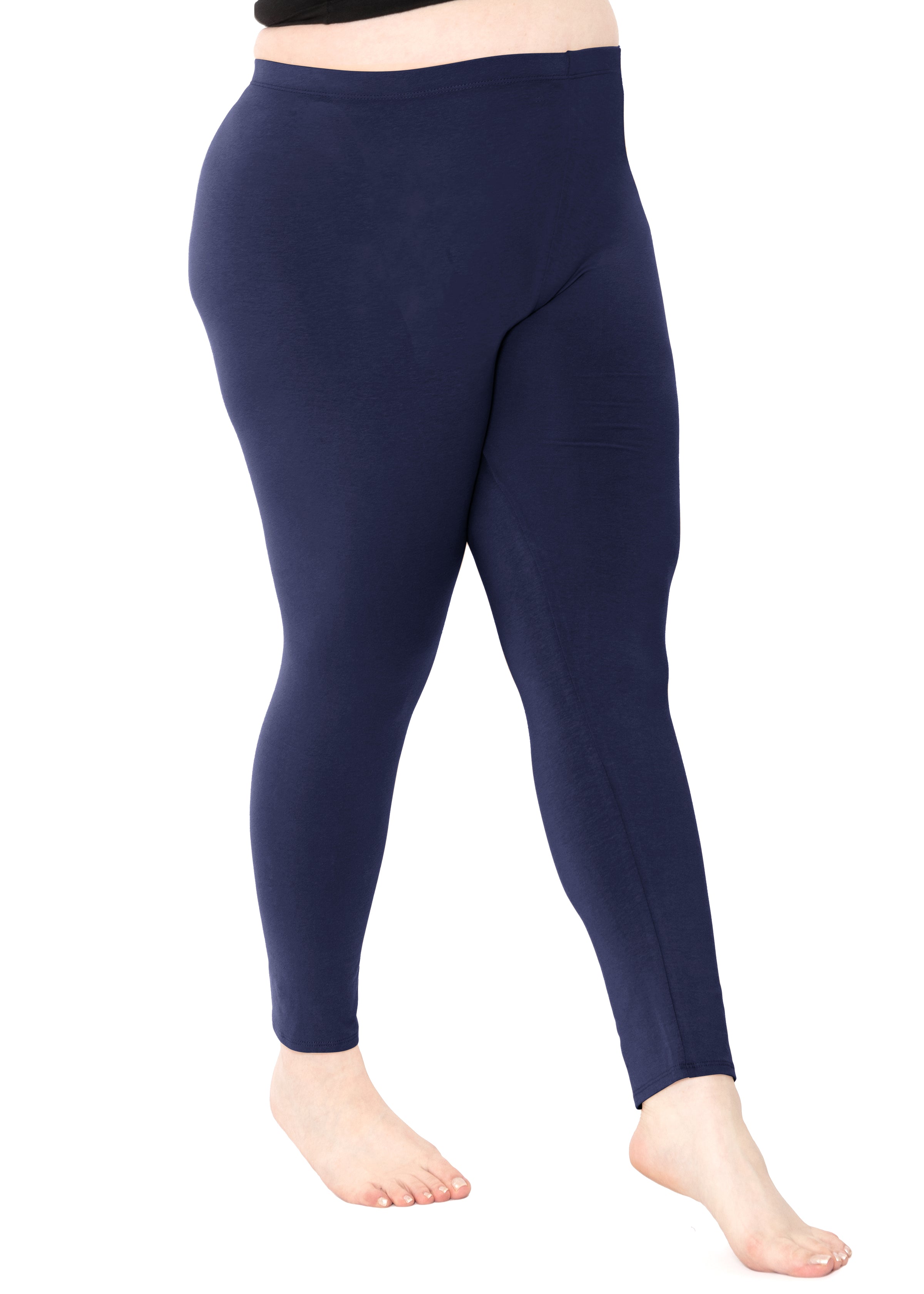 Comfort Plain Leggings 4 Way Stretch Navy Blue Soft Fabric Women's Men's  Unisex Ladies 