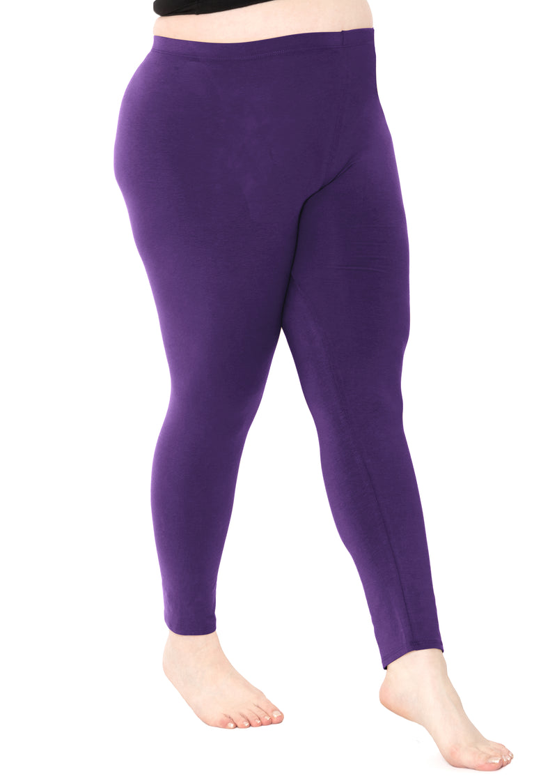  Womens Cotton Plus Size Knee Length Leggings Purple 2X