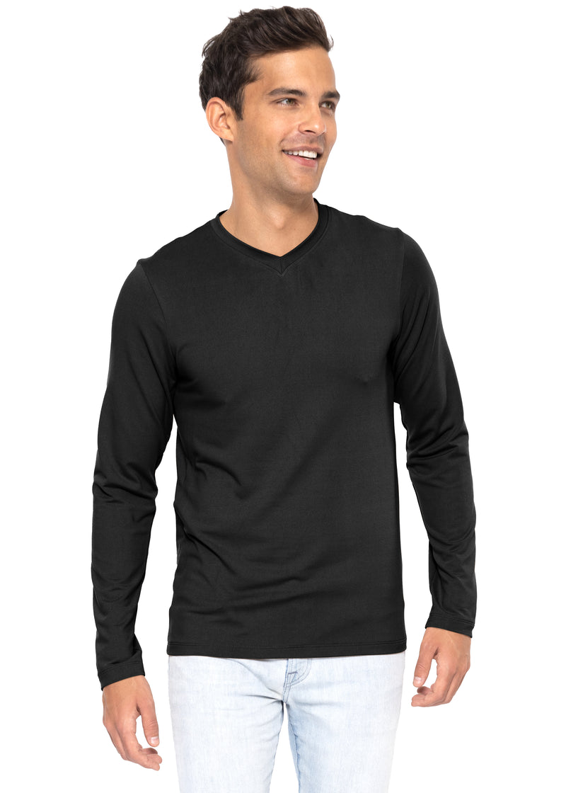 Styllion Big & Tall V Neck Long Sleeve Tee for Men - Heavy Weight - Stretch  - VLS