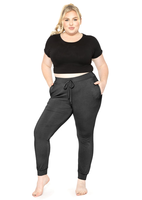 Plus Size Casual Stretch Active Wide Waistband Tight Leggings with Poc –